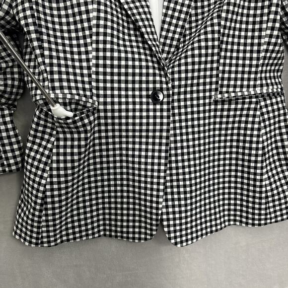 Gingham Blazer Women's Size 10 Ruched Sleeves Career Jacket Timeless Preppy - Picture 5 of 13